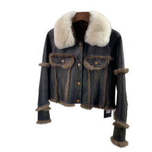 海宁羊毛皮草女兔毛皮一体2025冬季新款韩版显瘦短款机车夹克外套