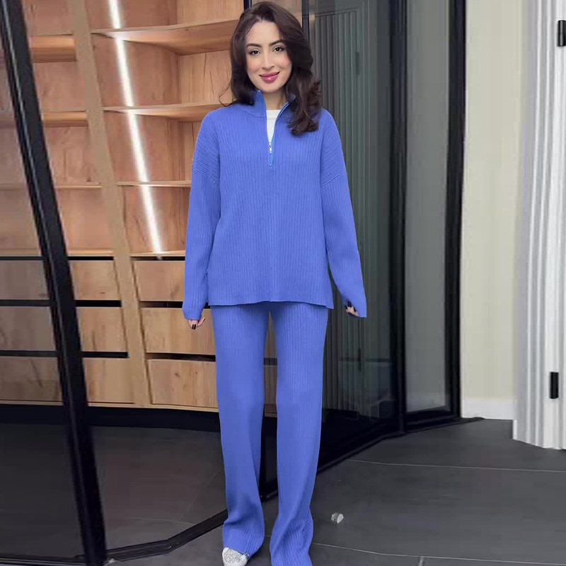 autumn solid color colored casual trousers with zipper for leisure