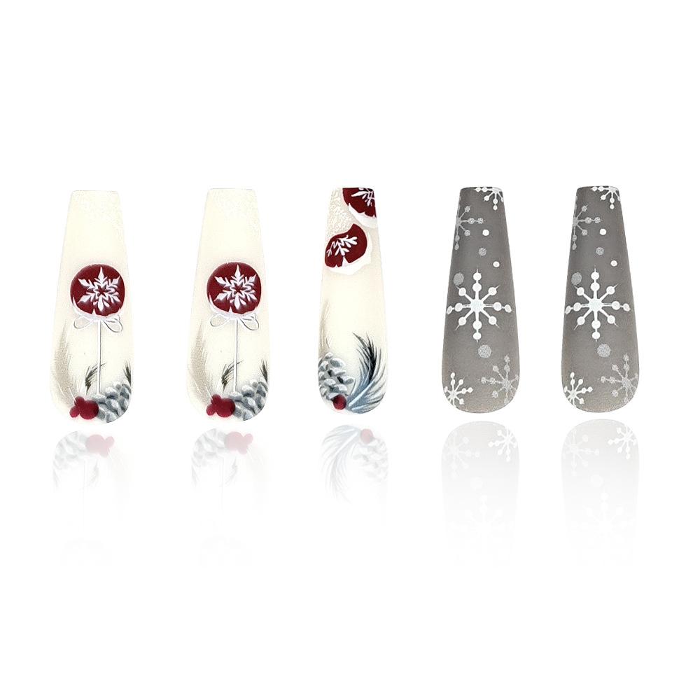 Europa y los Estados Unidos, pino, nieve plateada y roja, Navidad, manicure, invierno, atmósfera, usar un parche de uñas de 24 piezas.