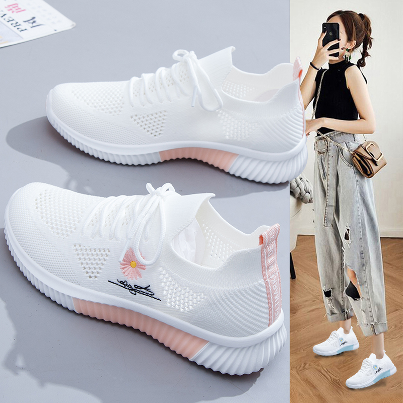 White Shoes Women's Wave Shoes Autumn Slip-on Soft Bottom Casual Cloth Shoes Women's Mesh Breathable Casual Shoes