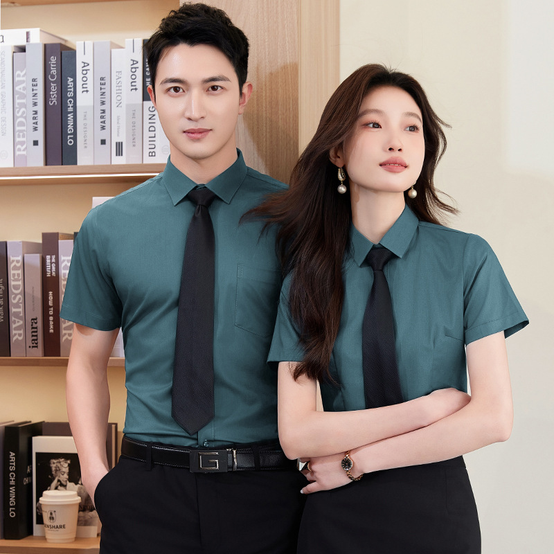 Short-Sleeved Shirt Embroidered LOGO Summer Teachers' Business Work Clothes Bamboo Slave Non-Ironing Men's and Women's Same Shirt Dress