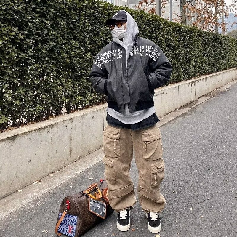 Calle alta de béisbol cuello teñido chaqueta de cuero PU chaqueta hombre hip-hop moda callejera chaqueta de cuero suelta alta sensación