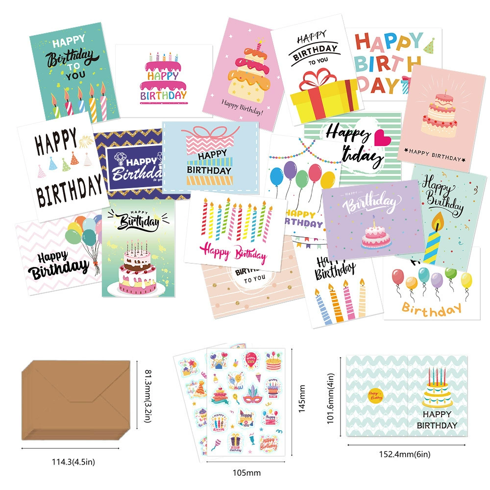 20 трансграничных новых Happy Birthday мультфильм поздравительная открытка набор с вопросом карты сообщений с наклейкой конверта