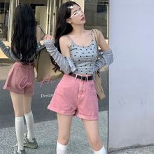 【夏日多彩糖果系】高腰牛仔卷边百搭糖果色宽松显瘦a字短裤女