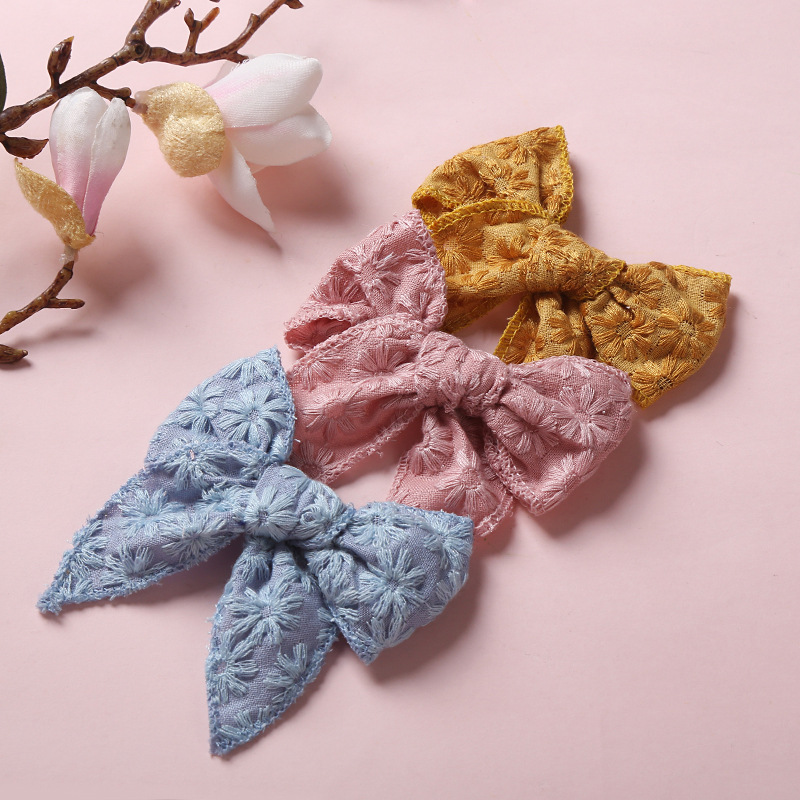 Children's Hairpin Embroidery Girl Bow Hairpin Cotton Linen Clip display picture 5