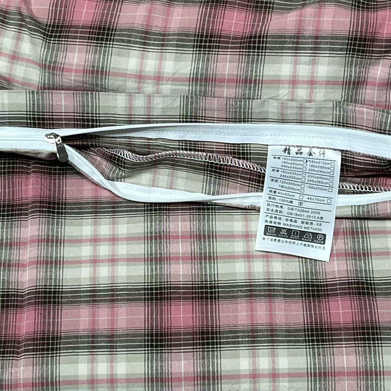 Pink Plaid Pure Cotton Bed Sheet Set For Comfortable Bedding_voghion.com