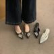 Chunky Heel French Baotou Half Slippers Women's Outer Shoes 2025 Spring and Autumn New Brown Rhinestone Pointed Evening Shoes