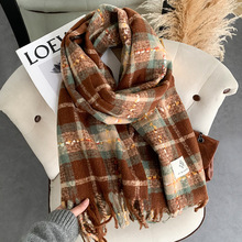 粉色格子围巾女氛围感显白保暖流苏围脖韩系加厚保暖情侣披肩代发
