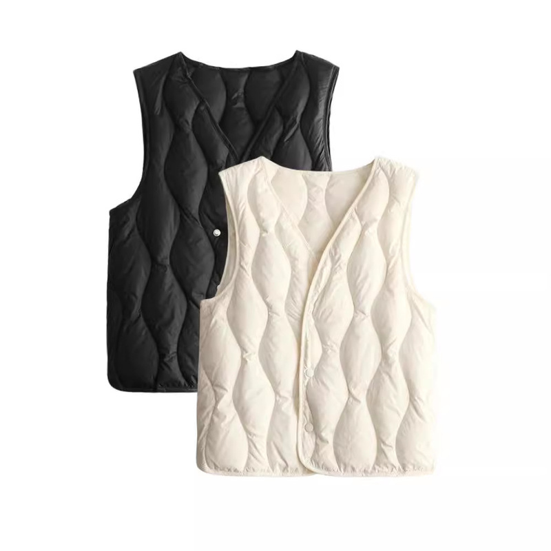 Autumn and Winter Women's Feather Velvet Vest with Thin Feather Velvet Lining, Warm Vest, Slim Fit Short V-Neck Vest