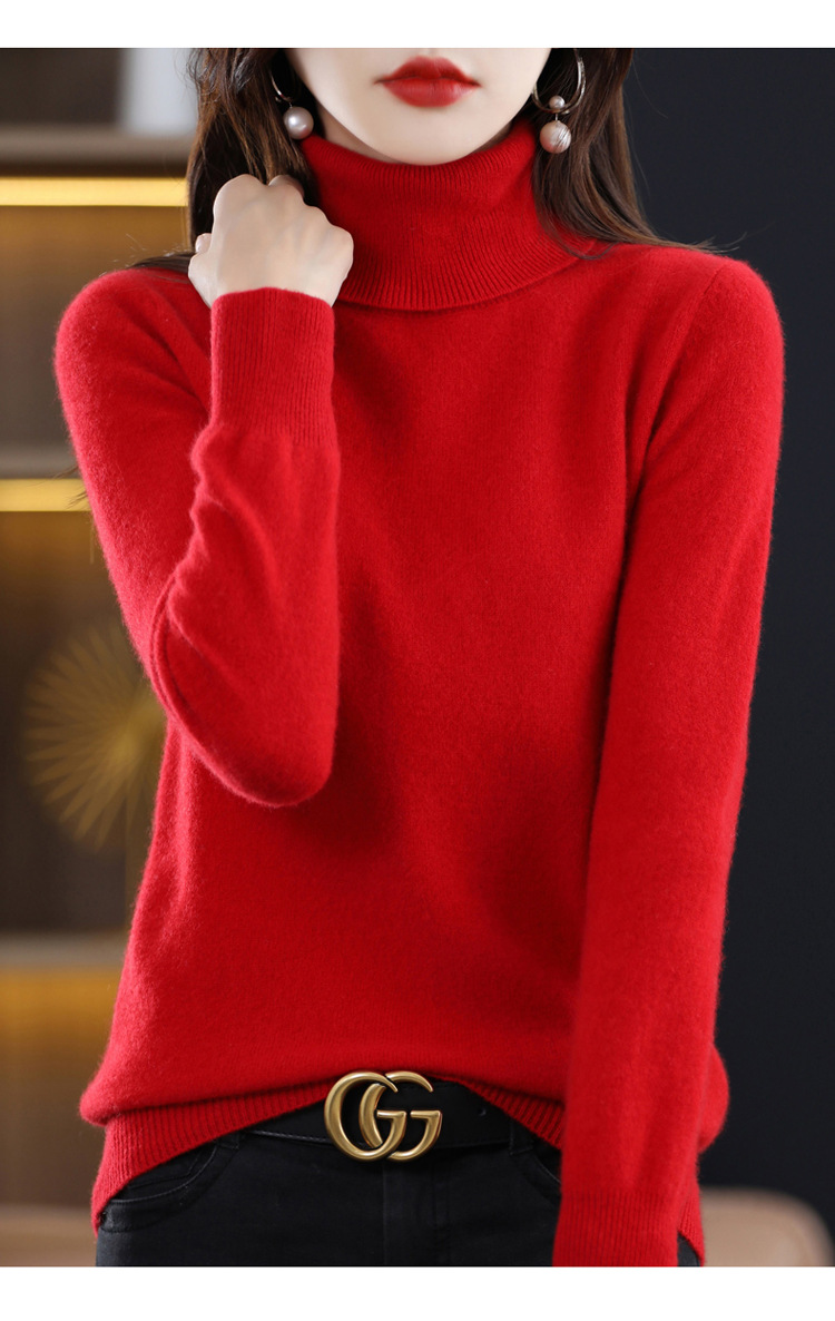 The 2022 autumn and winter new all-wool sweater for women, a fashionable and simple solid-color high-neck sweater, is a basic knitted base layer for women pic 32