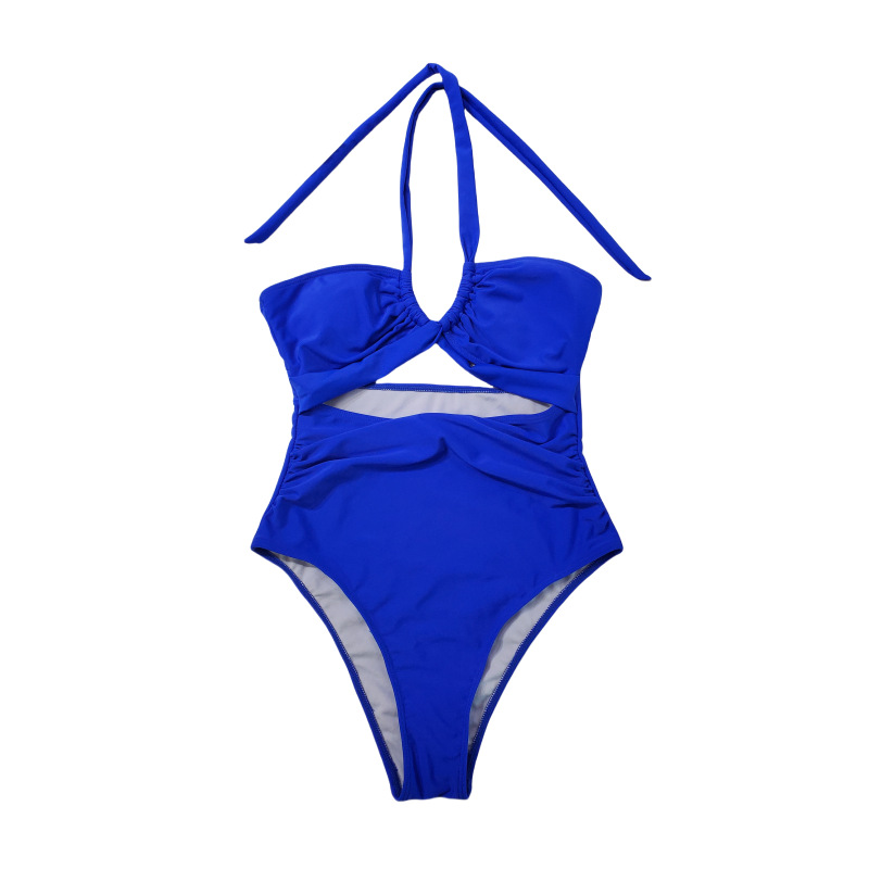 Trajes de baño de mujer Europa y América de cintura alta de color sólido una sola pieza sexy trasera de comercio exterior nuevo trajes de baño transfronterizos fábrica al por mayor