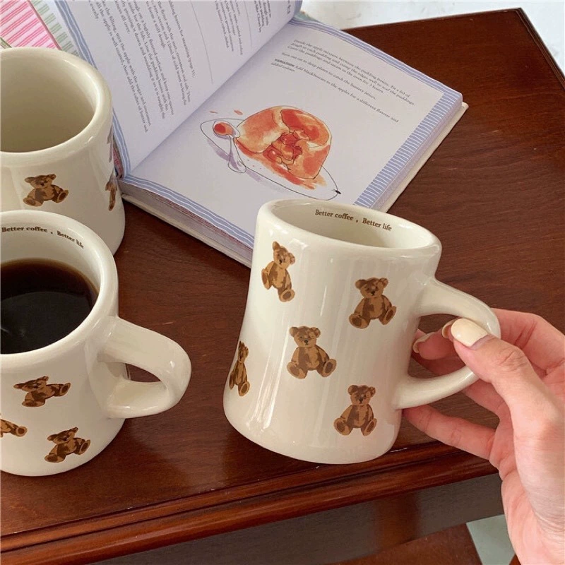 Ceramic Mug, 350 ml Bear Print — Couple Breakfast Coffee Cup, Gift-Ready