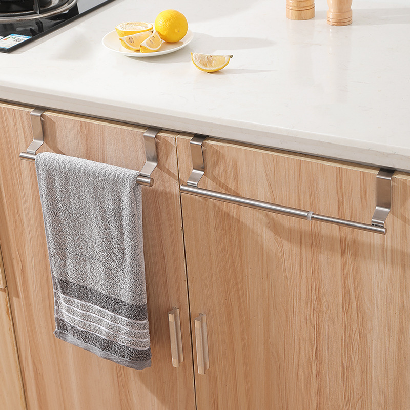 Wholesale 430 Stainless Steel Towel Rack Kitchen Cabinet Towel Hanging Rod Punch Free Bathroom Door Back Single Pole Towel Rack