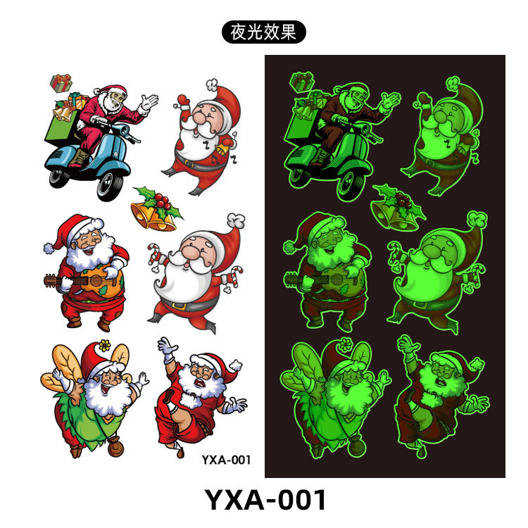 New Cartoon Luminous Christmas Luminous Children Tattoo Sticker Cute Santa Claus Holiday Party Temporary Sticker
