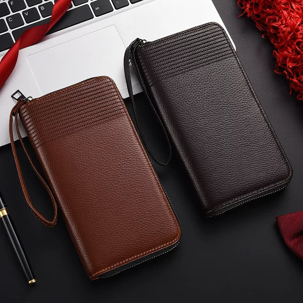 New Men's Zipper Wallet Foreign Trade Long Clutch Men's Mobile Phone Wallet Multi-Card Slot Fashionable Long Wallet