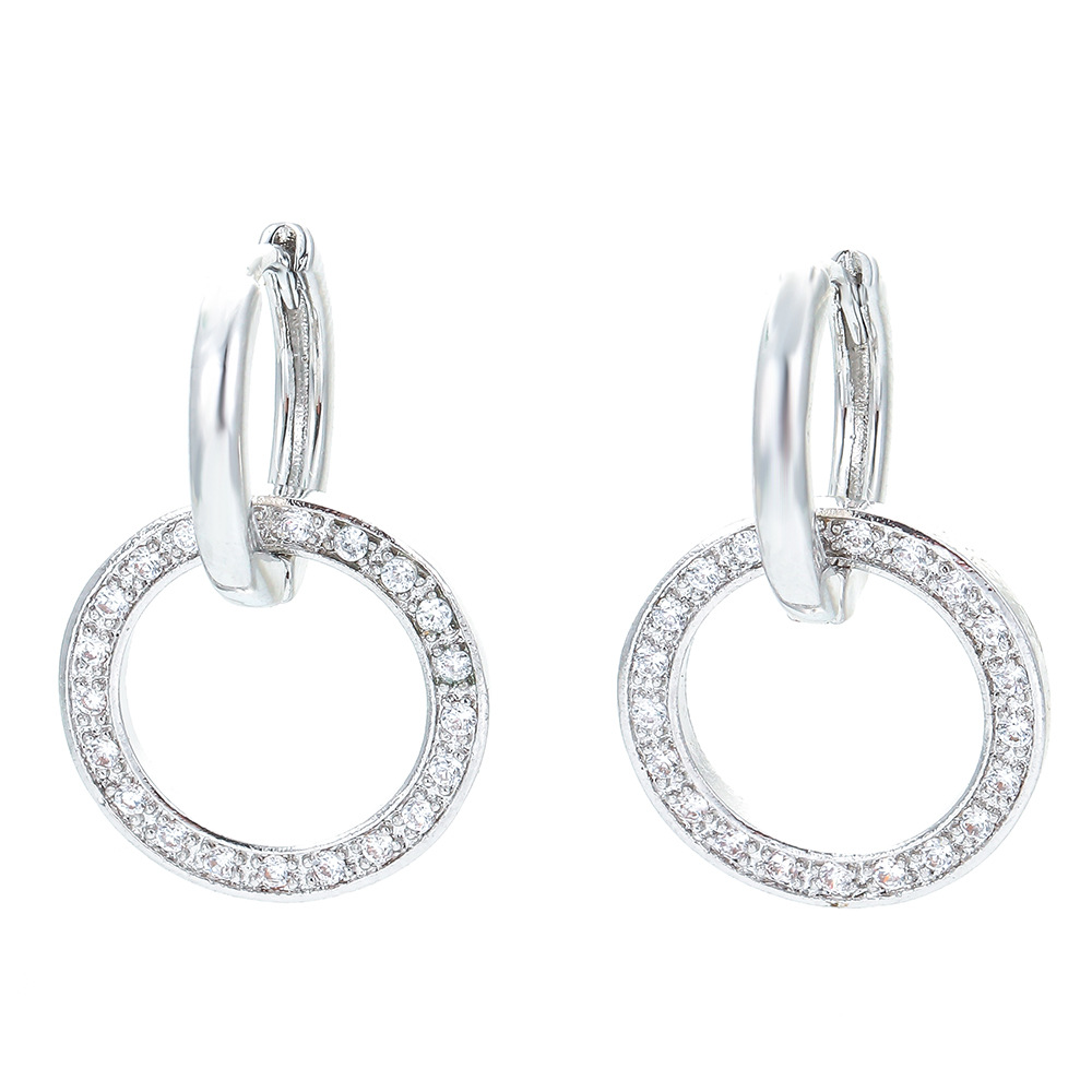 Zircon Inlay Material Simple Style Circle Copper Earrings Plating Inlay Zircon Copper Earrings