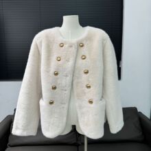 环保皮草仿皮草毛毛秋冬新款时尚名缓温柔风圆领双排扣女士短款