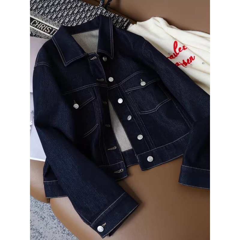 Women's Clothing This sense of quality is really gone! Bright Silk Lapel Niche Design Short Denim Coat Women's Spring_voghion.com