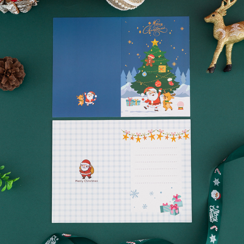 En stock Nuevo Dorado Tarjeta de felicitación de Navidad dibujos animados vacaciones Nochebuena Tarjeta de Navidad bendición deseo Tarjeta de mensaje