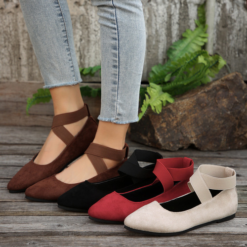 2025 Plus Size Western Autumn Elastic Round Head Low-Top Flat Slip-On Ankle Boots for Women