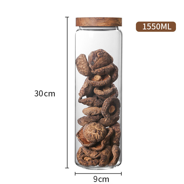 Fabricante mayorista Acacia cubierta de madera de cocina refrigerio almacenamiento de granos a prueba de humedad tanque de almacenamiento de alta borosilicina de vidrio sellado