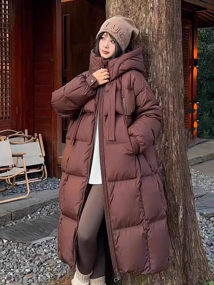2025 New Special Price Ribbon down Jacket Women's Long Knee-Length Korean White Duck down Large Quilt Thickeneded Warm Jacket