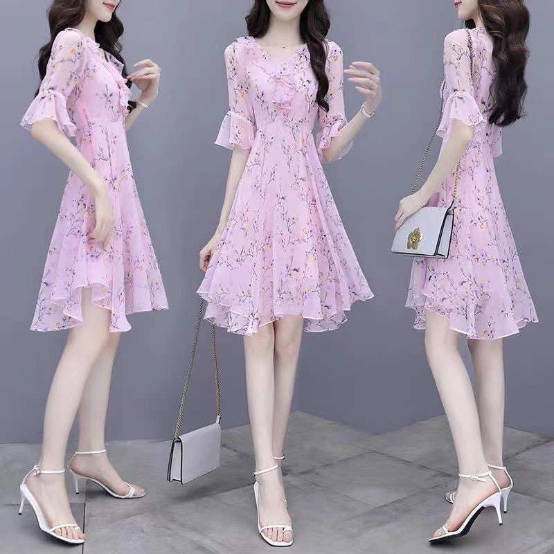 Hot-selling 2025 Summer New Fashionable French Style Slim Fit Floral Print Midi Dress for Women