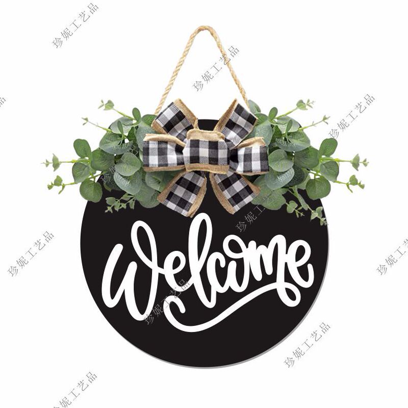 Wooden Welcome Sign Front Door Porch Decoration Farmhouse Garland Wall Round Hanging Wooden Christmas Round Wood Pieces