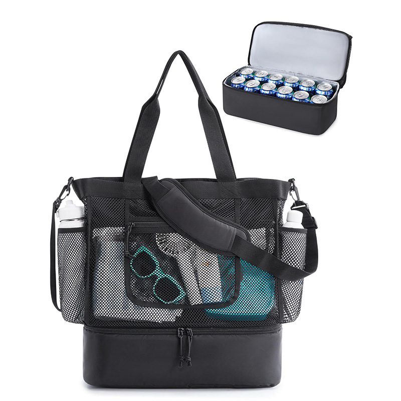 Amazon nuevo bolso de playa con cremallera bolso de playa a prueba de arena de varios bolsillos para mujer plegable y ligero