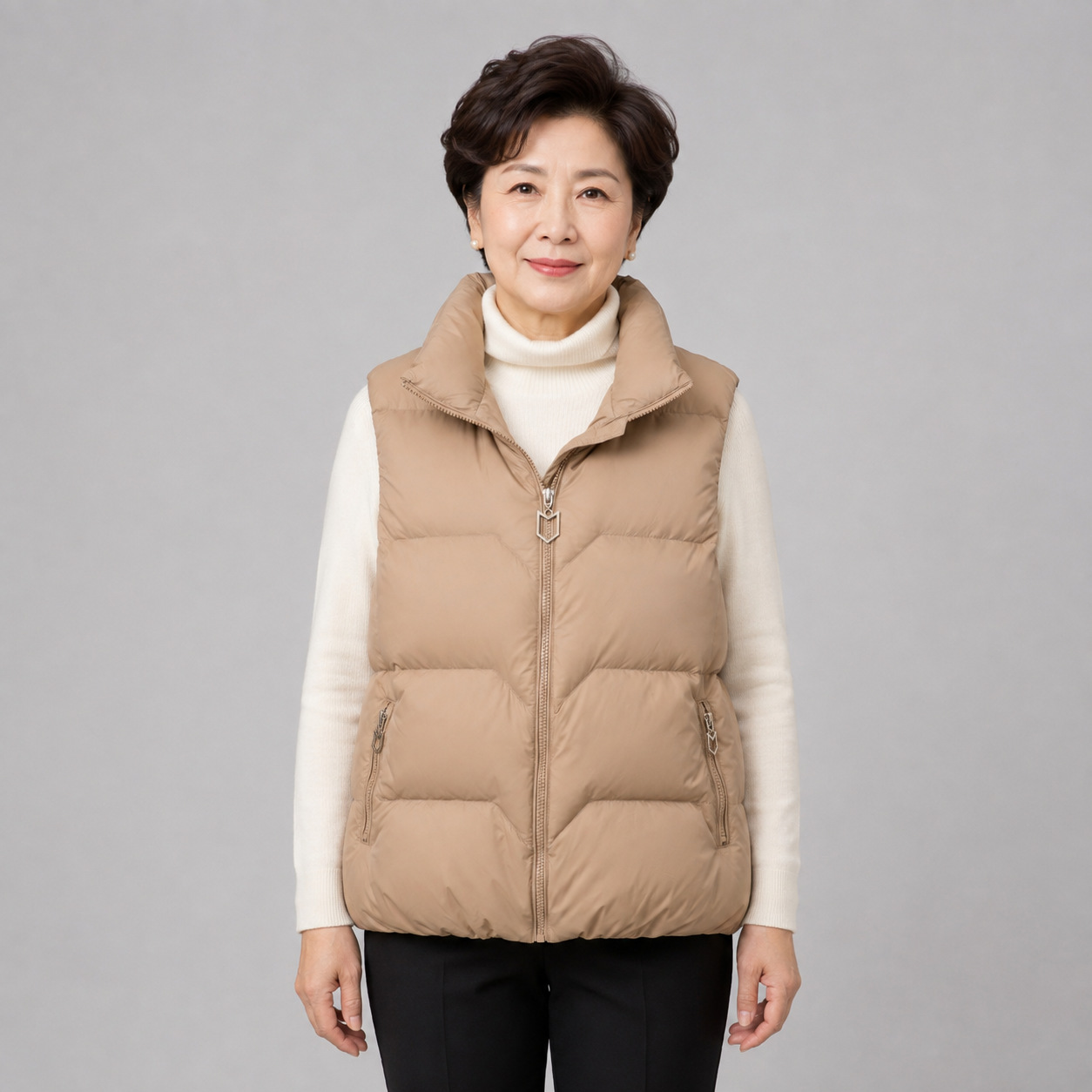 Pinghu women's loose-fitting one-size-fits-all stand-up collar vest for middle-aged mothers, new simple duck down jacket