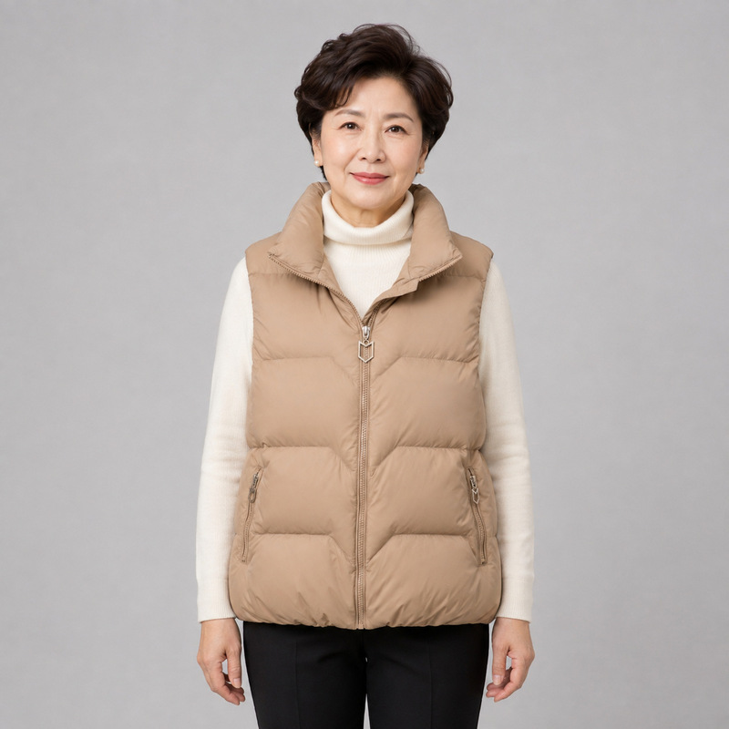 Pinghu women's loose-fitting one-size-fits-all stand-up collar vest for middle-aged mothers, new simple duck down jacket Pinghu women's loose-fitting one-size-fits-all stand-up collar vest for middle-aged mothers, new simple duck down jacket