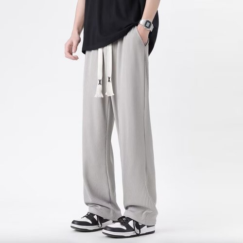 Summer Thin Pants Men's 2025 New Straight Leg Loose Teenage Boys Nine Points Ice Silk Casual Pants Trendy Brand