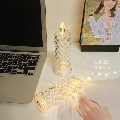 Creative diamond rose lamp simulation candle lamp led bedroom bedside night light rose petal atmosphere light ornaments