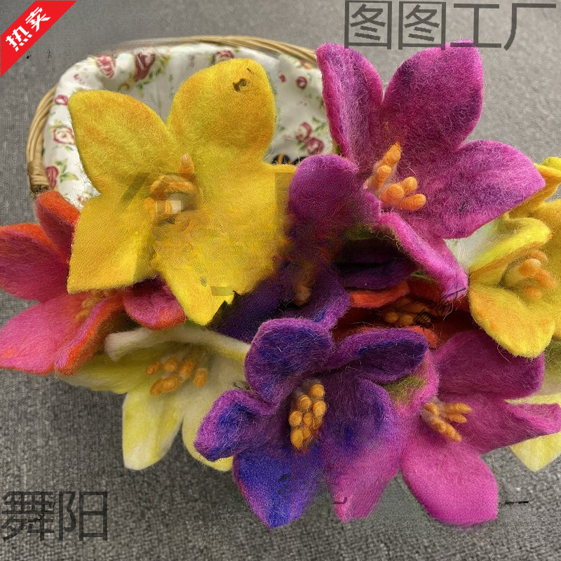 Wool Felt Handmade Artificial Flowers Dried Flowers Display Desktop Hanging Basket Single Flower Vine Lily Flower 5 Pieces