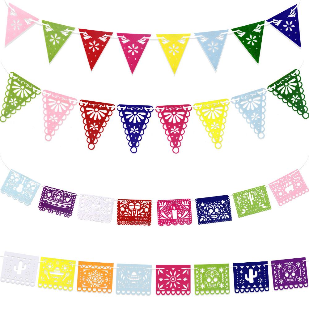 Decoración de fiesta mexicana bandera de tracción no tejida bandera triangular hueca 5 de mayo Día de los Muertos atmósfera diseño bandera de colores