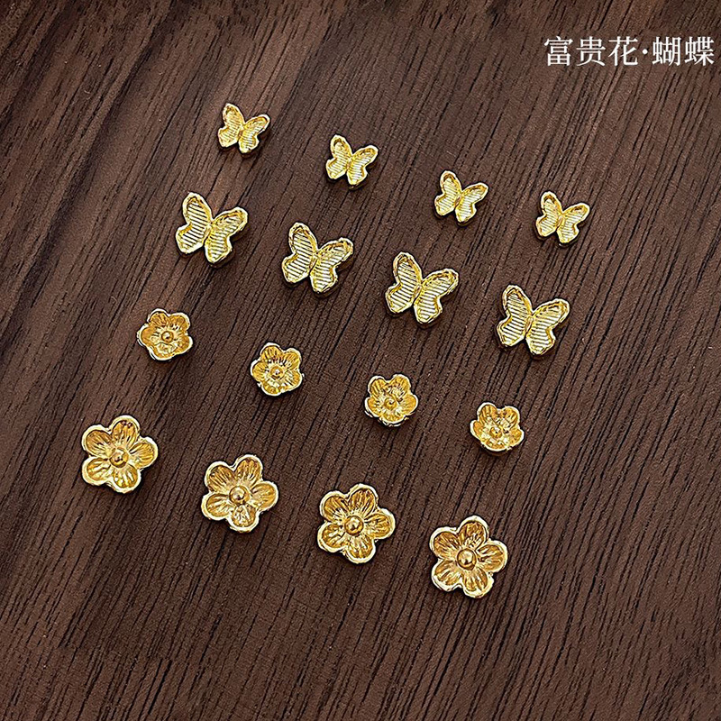 Trendy Metal Luxury Small Butterfly Flower Simple High-End Gold Alloy Butterfly Nail Art Accessories Wholesale