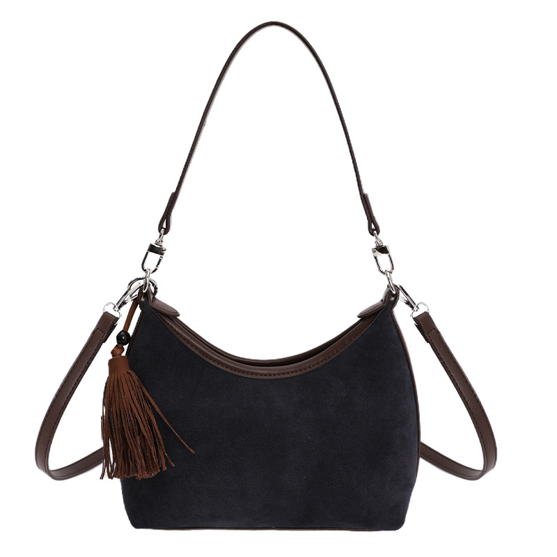 Retro Large Capacity Underarm Bag For Women 2025 Autumn/Winter New Suede Bucket Bag Simple Fashion Shoulder Bag - Thumbnail 8