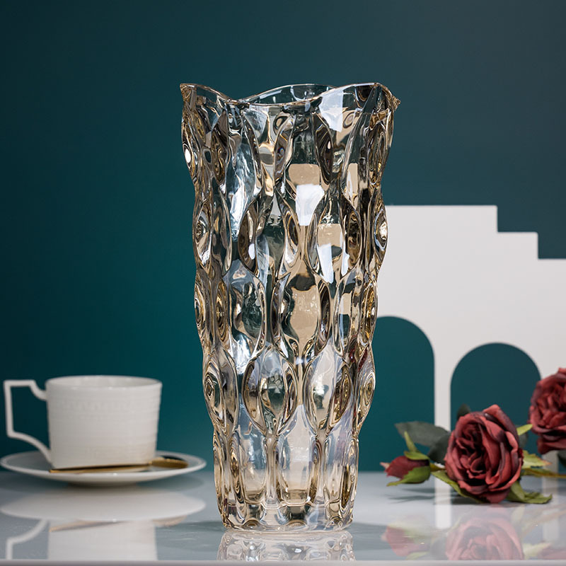 Nordic Entry Luxury Crystal Glass Vase Transparent Living Room Hotel Flower Set Rose Lily Flower Decorative Flower Ornaments