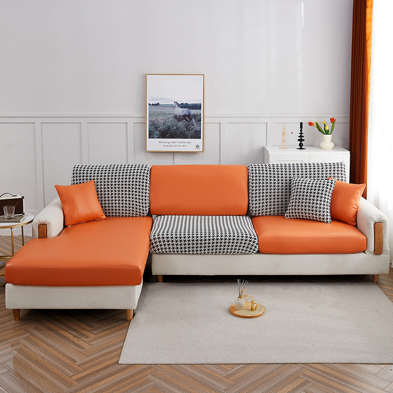 Houndstooth Three-proof Leather Combination Sofa Cushion Cover Cross-border Color-matching Lazy Sofa Four Seasons Waterproof Sofa Hat