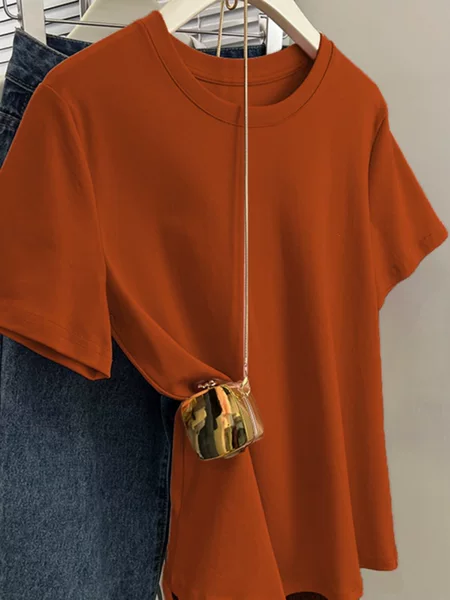 Personalized Slim-Fit Women's Solid Color Summer New Style Cotton Short-Sleeve T-Shirt That Hides Belly Fat and Flatters the Figure