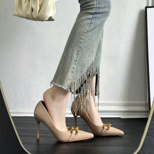 French High Heels Women's 2024 New Summer Pointed Shoes Back Empty Thin Heel Fashion European and American Style Sexy Shoes