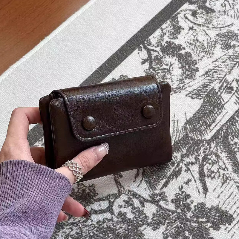 Retro High-End Soft Wallet with Small Eyelet Design, Short Wallet with Zipper, Hidden Thread Coin Purse, Card Holder for Women