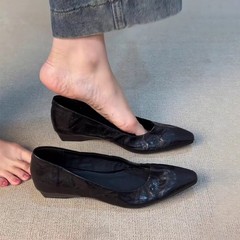羊皮版~尖头法式气质浅口百搭软底舒适褶皱设计小众日常通勤单鞋
