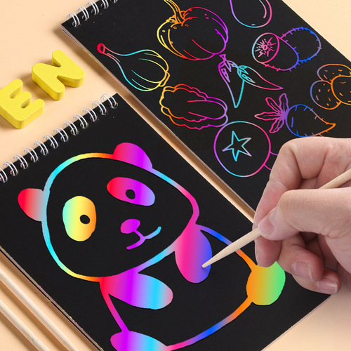 Children's kindergarten 16-open colorful scratch-off paper scratch-off book DIY hand-scraped wax paper graffiti scratch-off hand-painted
