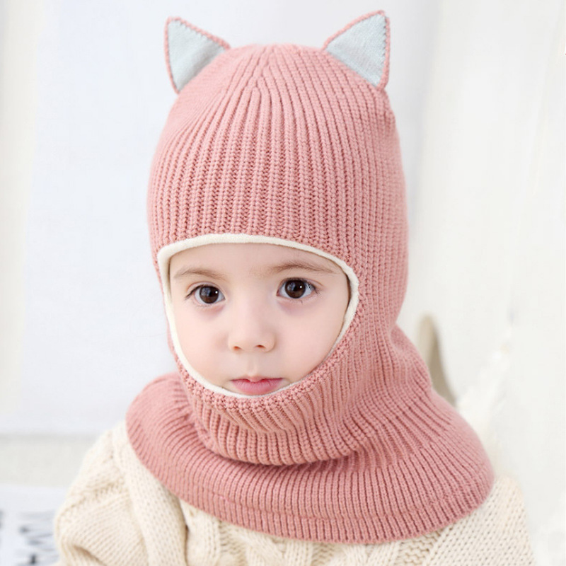 秋冬の子供のニットの一体帽子が可愛いです。|undefined