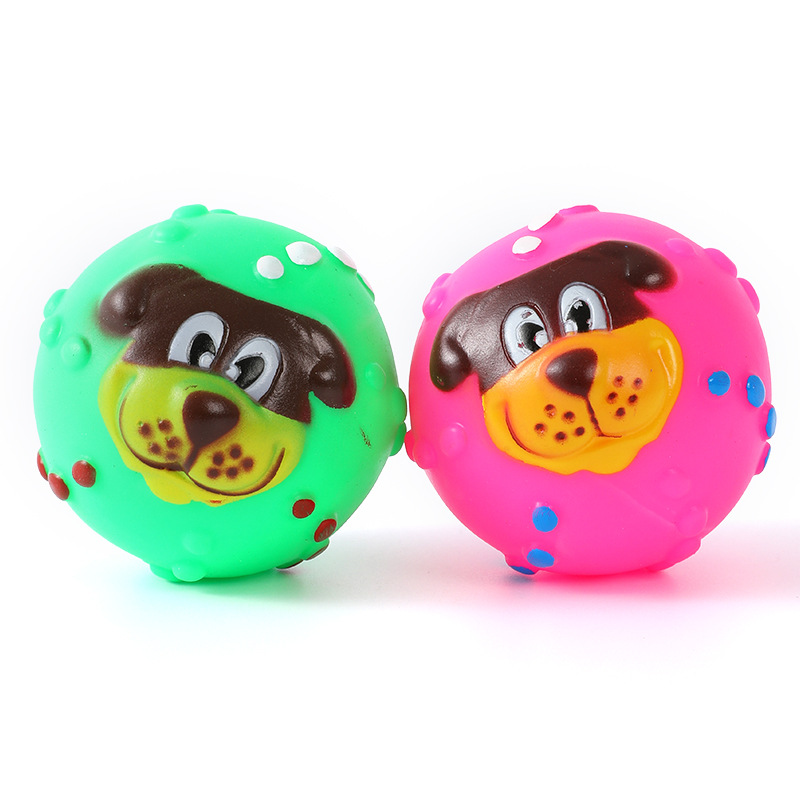 Perros para mascotas Juguetes para gatos Pelota de cara de perro de goma colorida resistente a la mordedura Pelota de sonido Juguetes de sonido Productos para perros de peluche