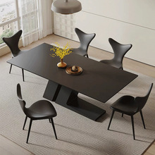 德利丰黑色岩板餐桌椅组合现代简约小户型餐厅家用饭桌长方形餐桌
