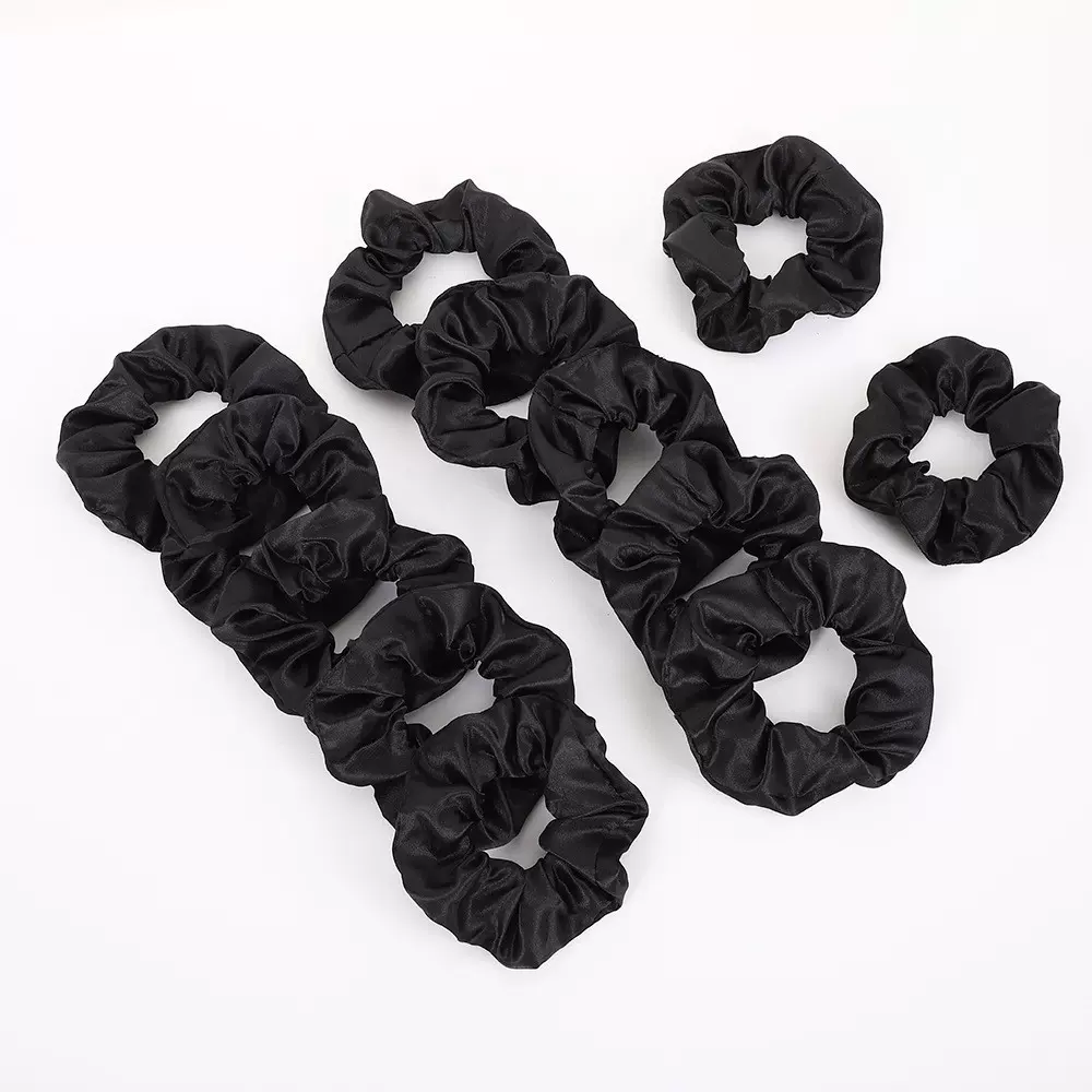 跨境亚马逊色丁大肠发圈纯黑色扎头发发绳女欧美热卖简约马尾发圈