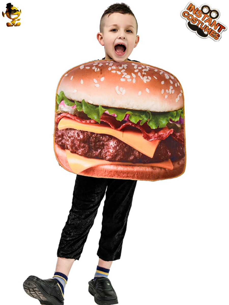 Halloween niños parodia hamburguesa comida divertida carnaval fiesta traje etapa traje papel rendimiento traje