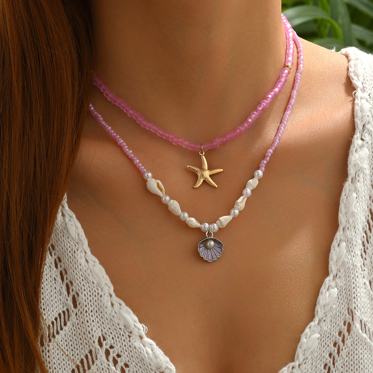 Sweater Accessories Hot Selling Fashion New Beautiful Ins Style Shell Alloy Choker Purple Rice Beads Layered_voghion.com